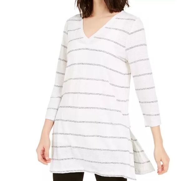 Eileen Fisher Striped Organic Linen Tunic - Picture 1 of 10